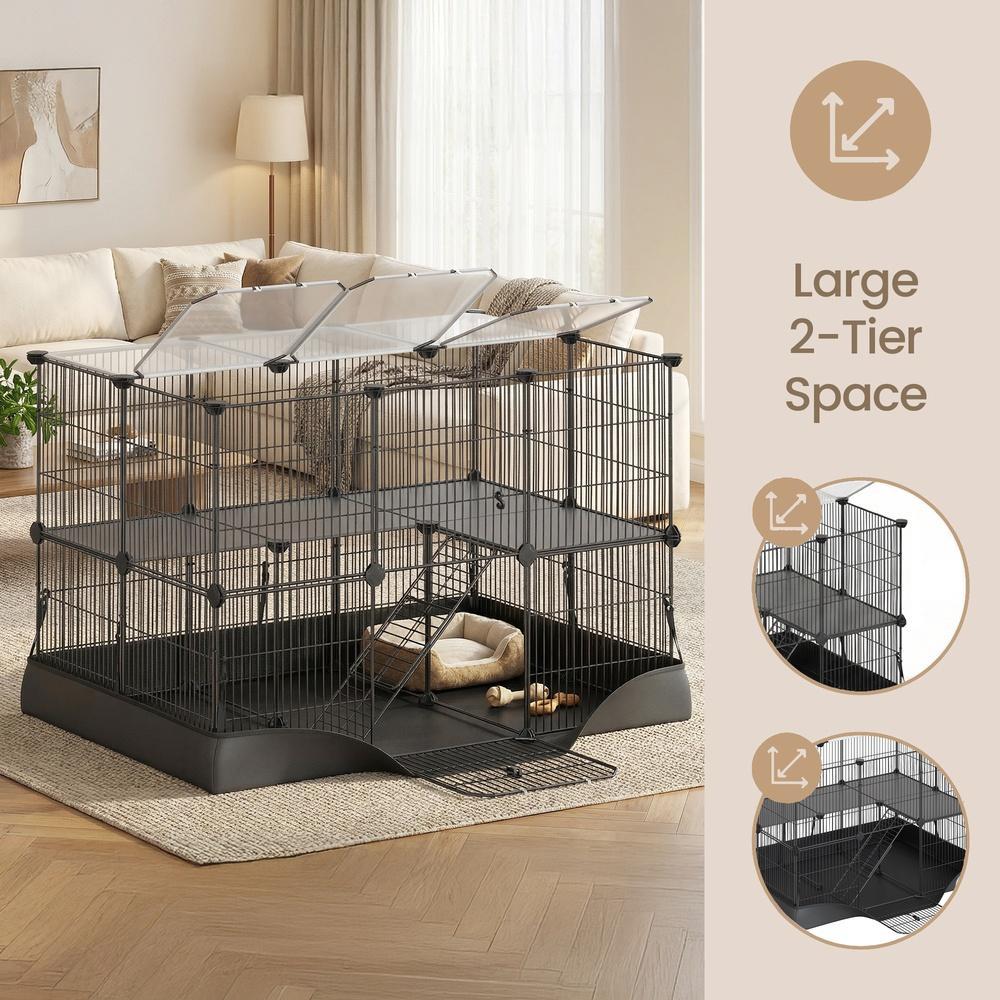 2-Tier Small Animal Playpen Cage with Waterproof Mat 35 Panels 93 x 63 x 61.5 cm Ink Black - image 6