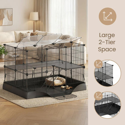 2-Tier Small Animal Playpen Cage with Waterproof Mat 35 Panels 93 x 63 x 61.5 cm Ink Black - image 6