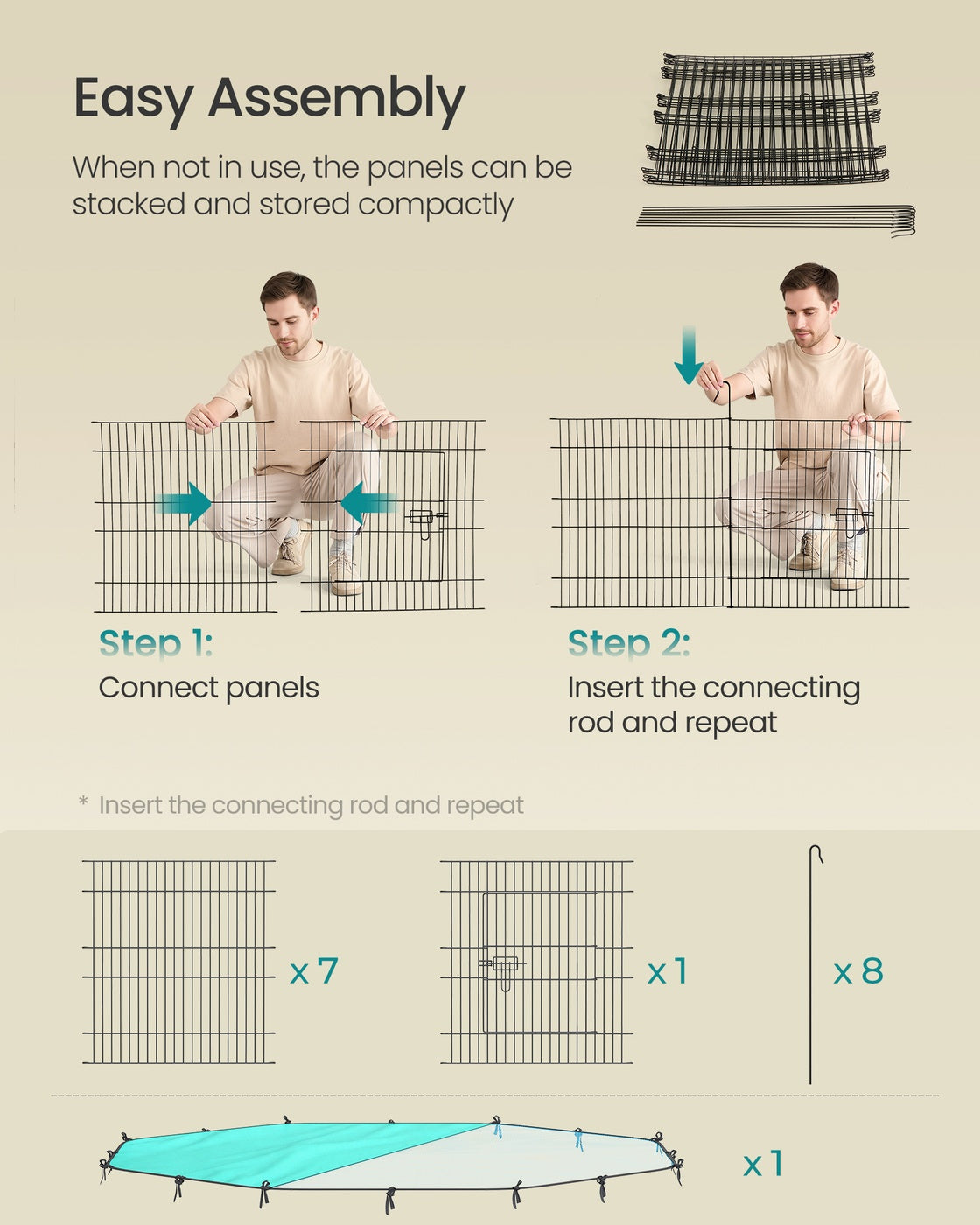 Small Animal Playpen with Roof 8 Panels 138 x 138 x 60 cm Ink Black - image 6