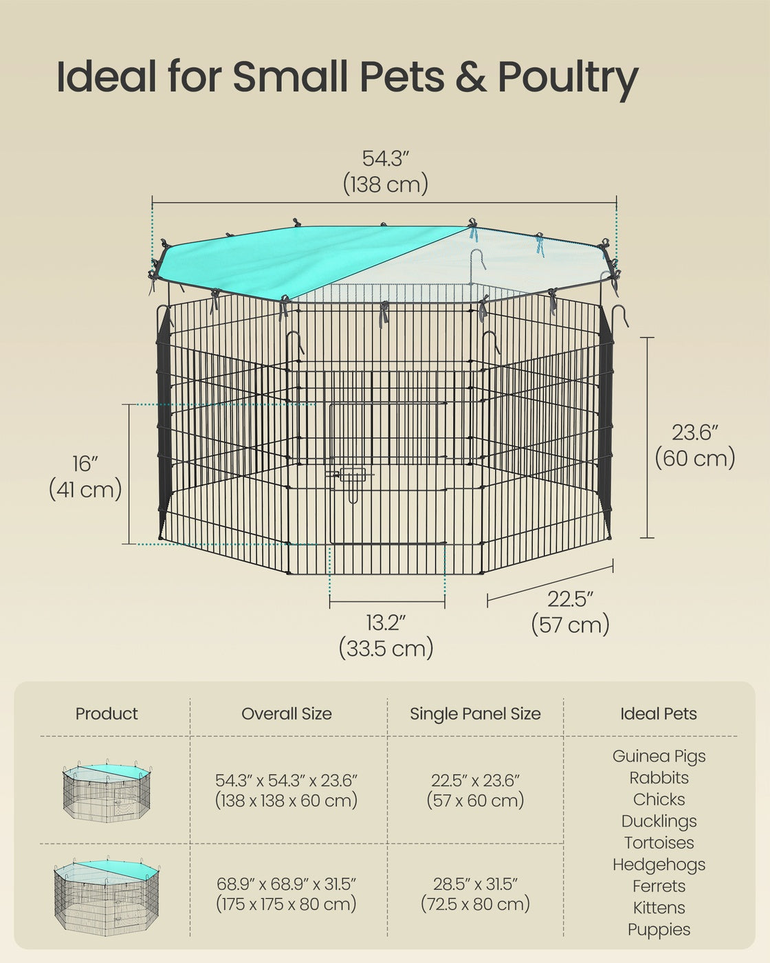 Small Animal Playpen with Roof 8 Panels 138 x 138 x 60 cm Ink Black - image 7
