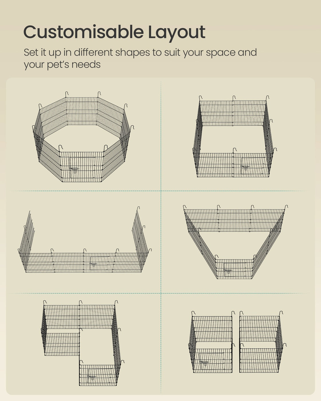 Small Animal Playpen with Roof 8 Panels 138 x 138 x 60 cm Ink Black - image 8