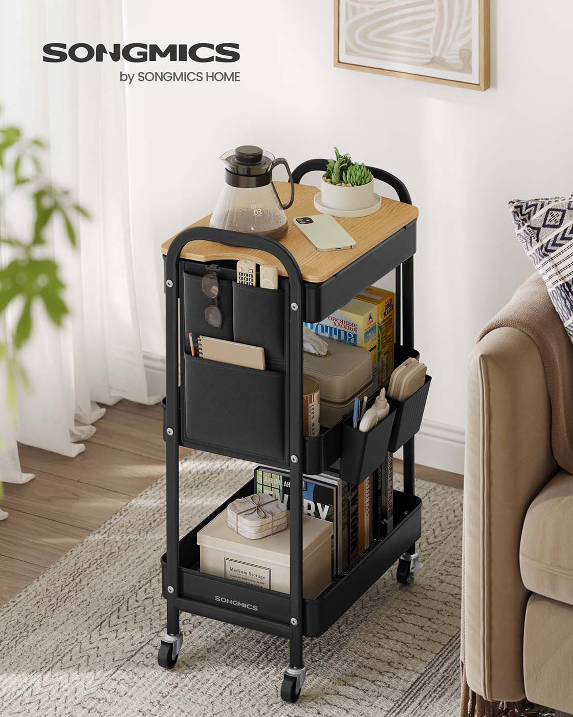 3-Tier Storage Trolley with Table Top Cloud White - image 8