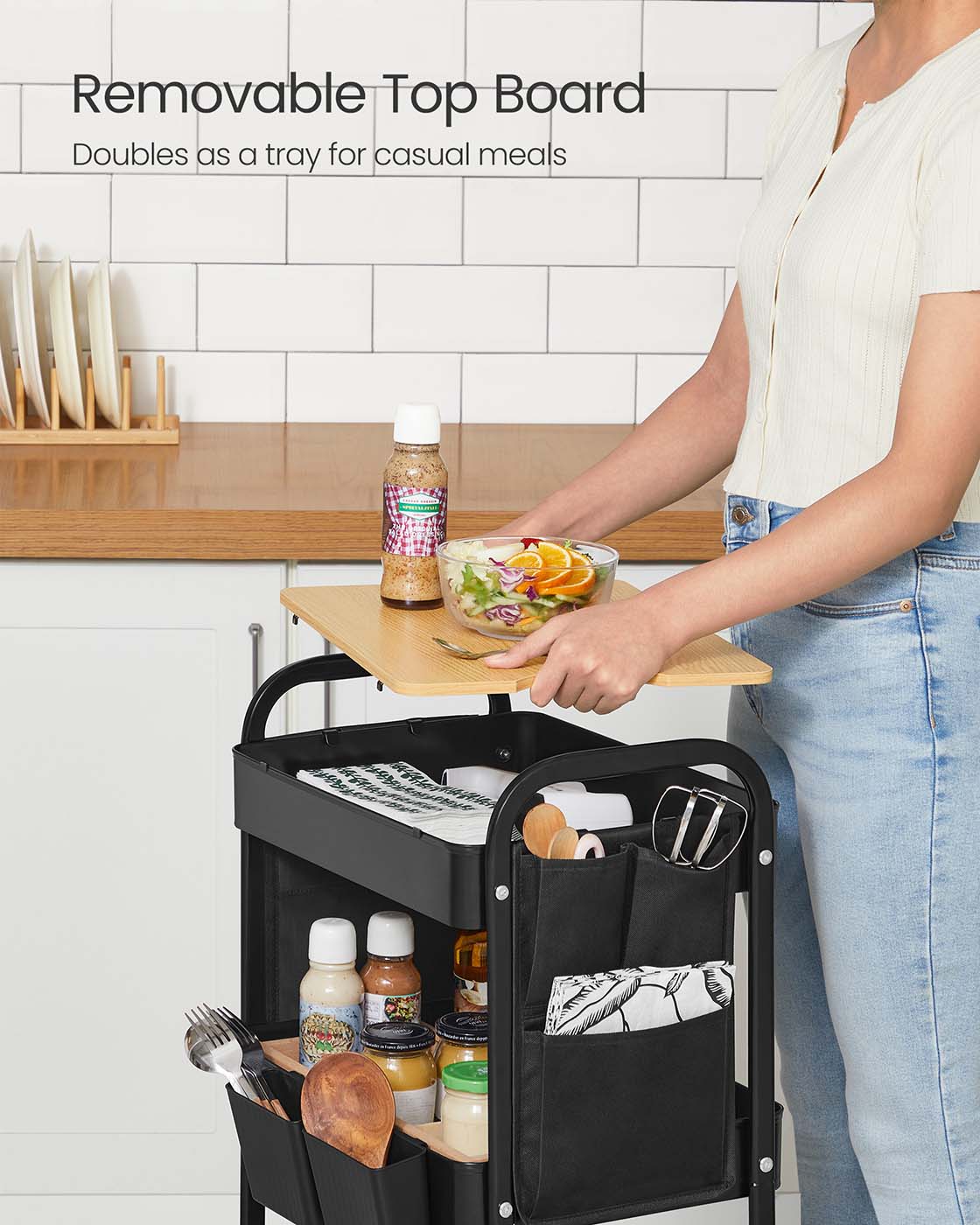 3-Tier Storage Trolley with Table Top Cloud White - image 9