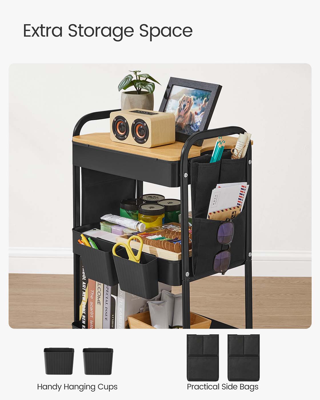 3-Tier Storage Trolley with Table Top Cloud White - image 10