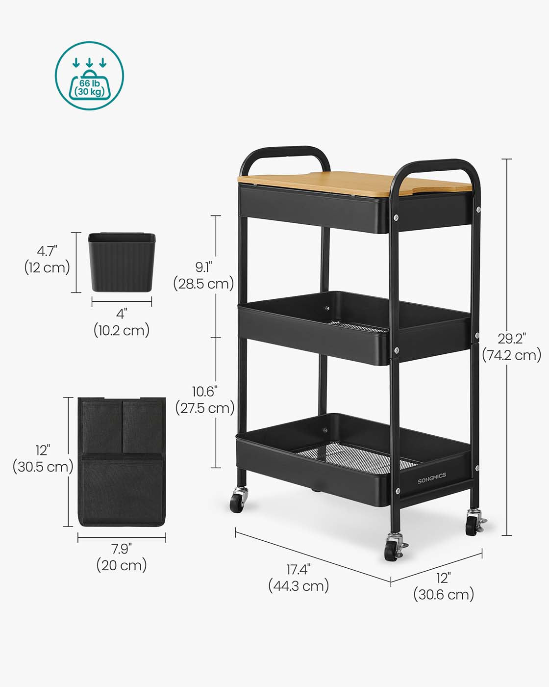 3-Tier Storage Trolley with Table Top Cloud White - image 11