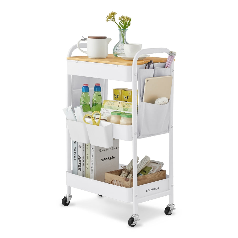 3-Tier Storage Trolley with Table Top Cloud White - image 1