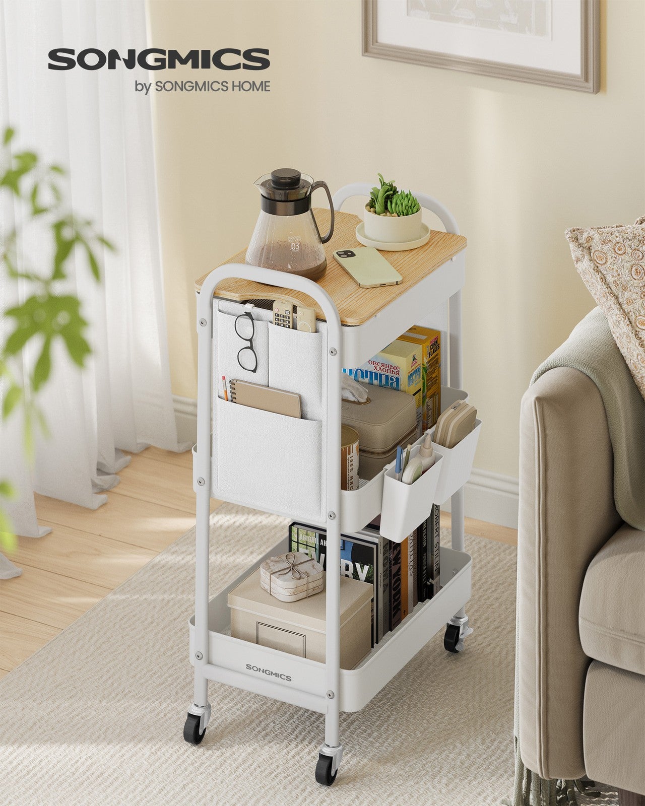 3-Tier Storage Trolley with Table Top Cloud White - image 2