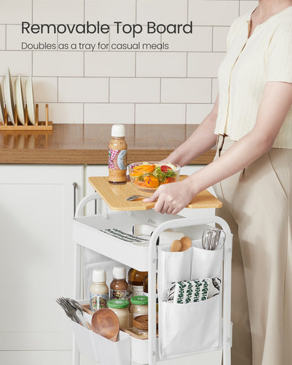 3-Tier Storage Trolley with Table Top Cloud White - image 3