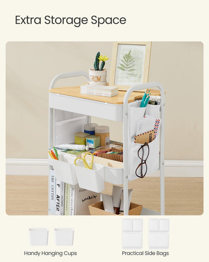 3-Tier Storage Trolley with Table Top Cloud White - image 4