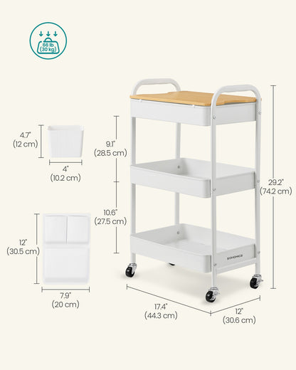 3-Tier Storage Trolley with Table Top Cloud White - image 5