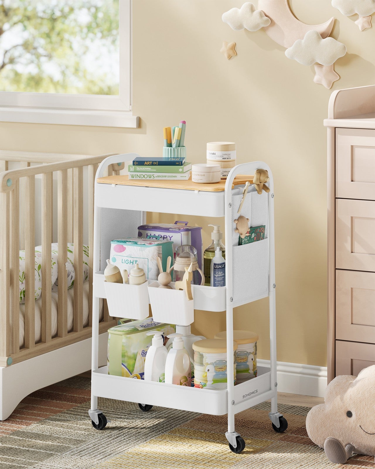 3-Tier Storage Trolley with Table Top Cloud White - image 6