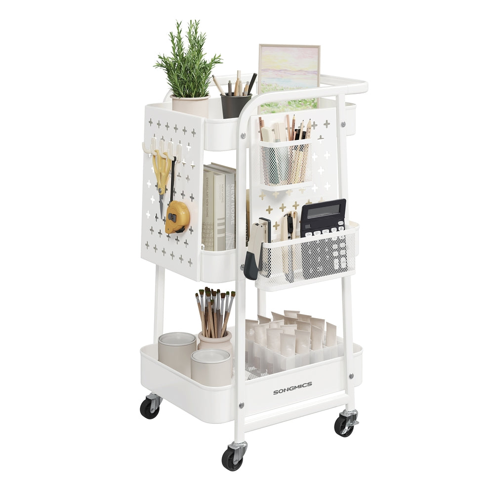 Storage Trolley with 3 Metal Mesh Shelves Cloud White - image 1
