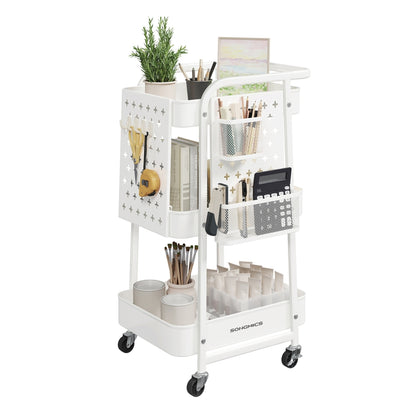 Storage Trolley with 3 Metal Mesh Shelves Cloud White - image 1