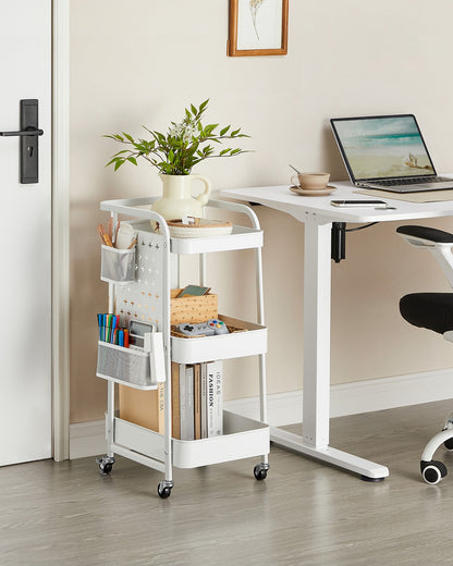 Storage Trolley with 3 Metal Mesh Shelves Cloud White - image 2
