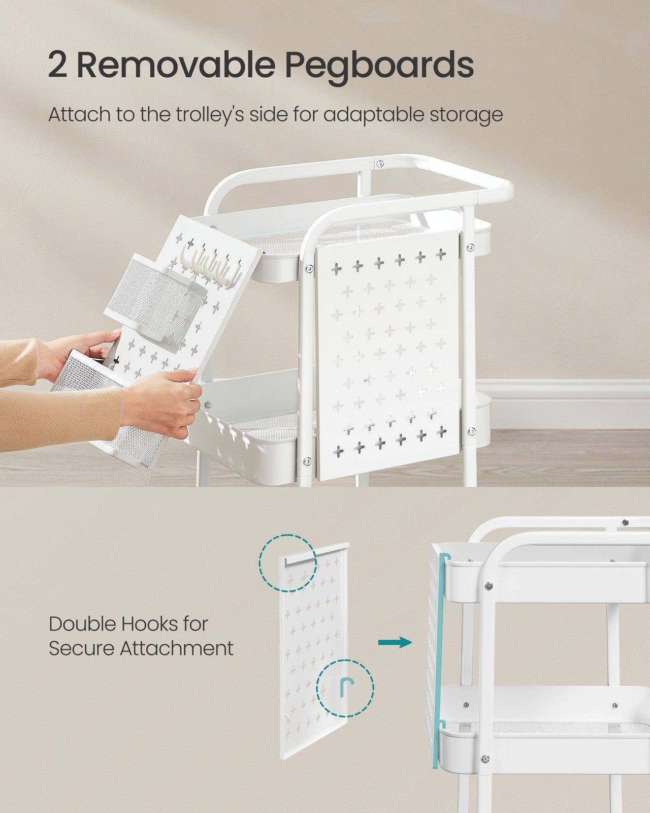 Storage Trolley with 3 Metal Mesh Shelves Cloud White - image 4