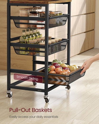 Storage trolley with pull out baskets wheels and handle - image 3