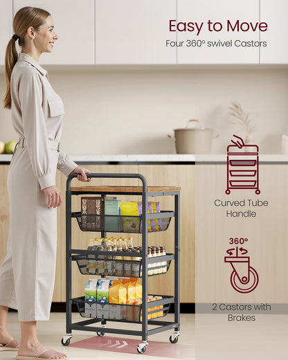 Storage trolley with pull out baskets wheels and handle - image 5