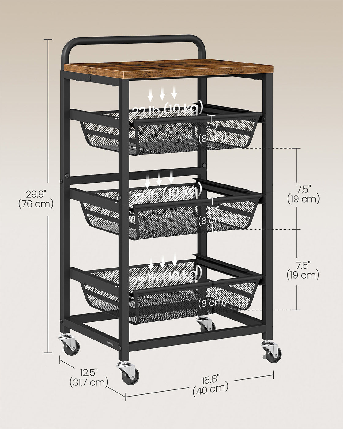 Storage trolley with pull out baskets wheels and handle - image 6
