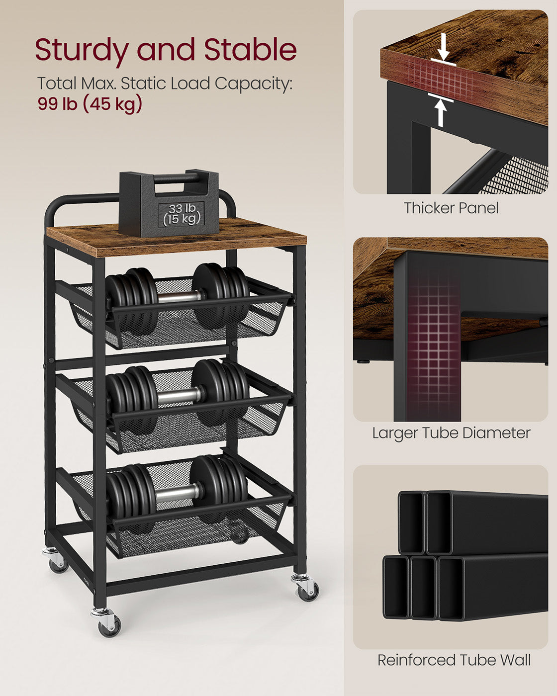 Storage trolley with pull out baskets wheels and handle - image 7