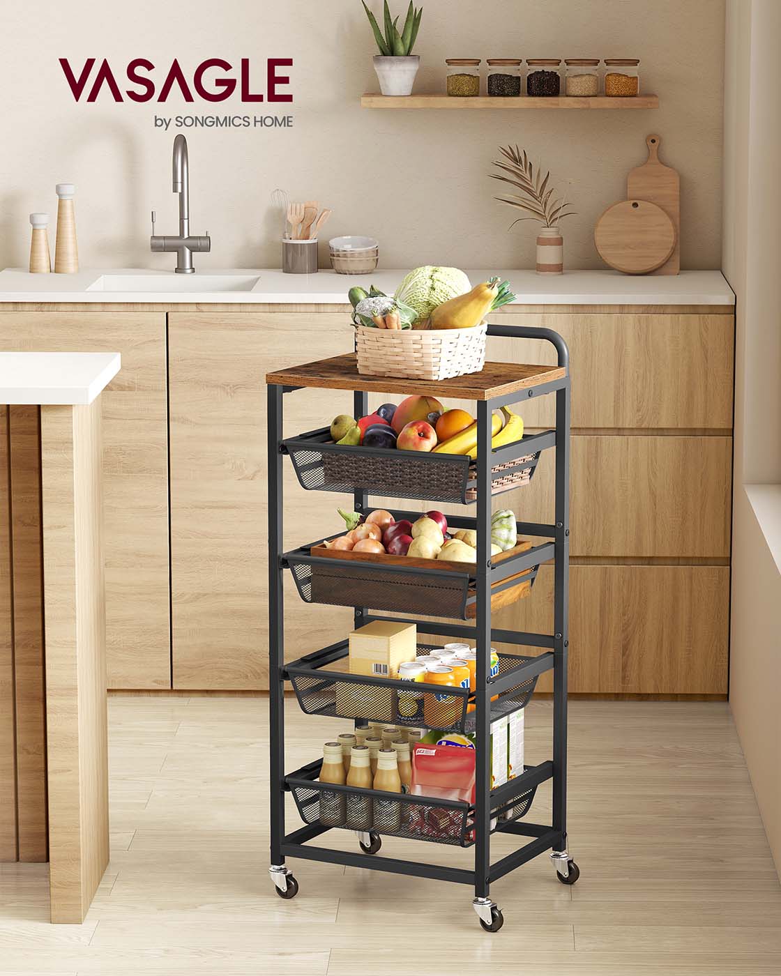 Storage trolley with pull out baskets wheels and handle - image 9