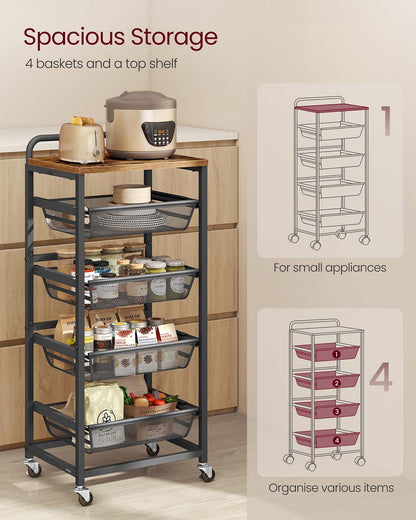 Storage trolley with pull out baskets wheels and handle - image 11