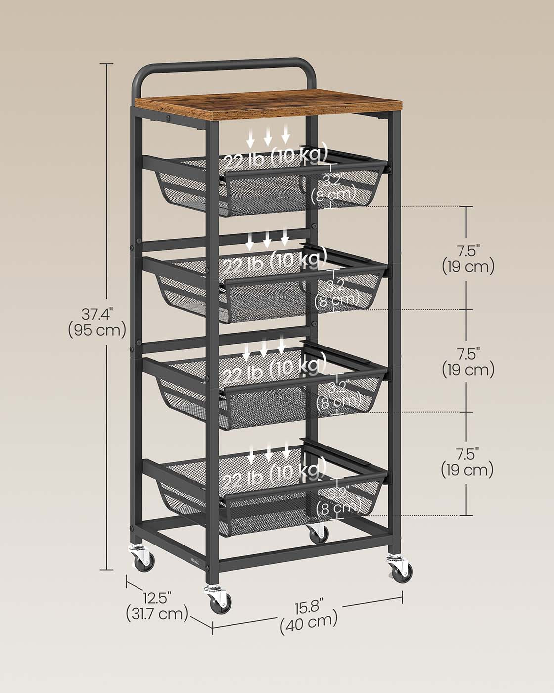 Storage trolley with pull out baskets wheels and handle - image 13