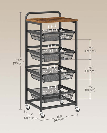 Storage trolley with pull out baskets wheels and handle - image 13