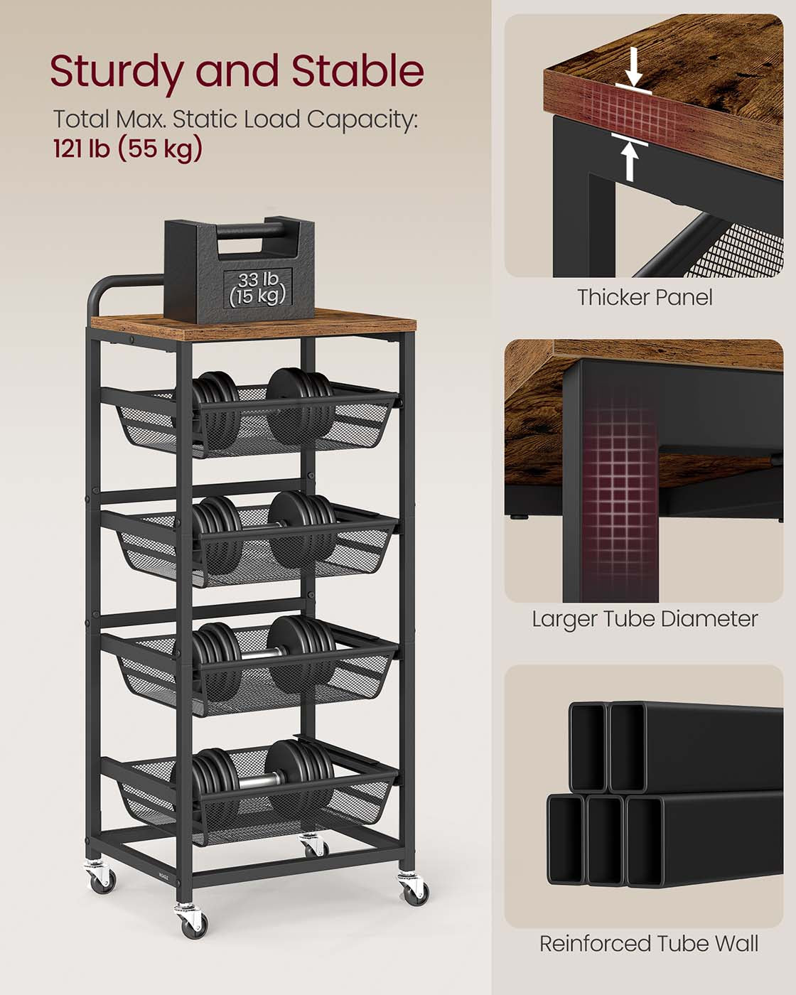 Storage trolley with pull out baskets wheels and handle - image 14