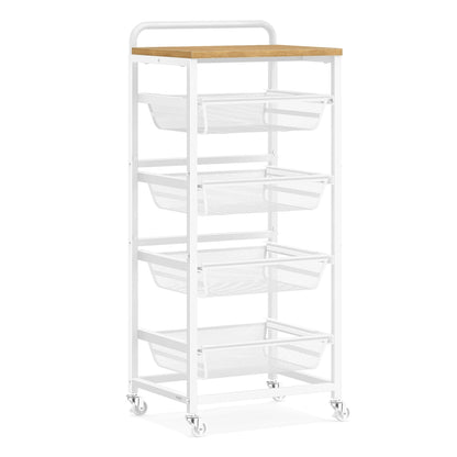 5-Tier Storage Trolley with Pull-Out Baskets 31.7 x 40 x 95 cm Golden Oak and Matte White - image 1