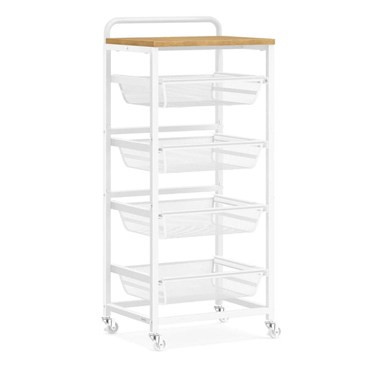 5-Tier Storage Trolley with Pull-Out Baskets 31.7 x 40 x 95 cm Golden Oak and Matte White - image 1