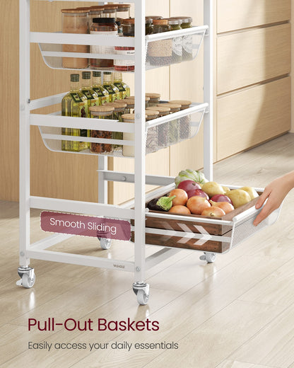 5-Tier Storage Trolley with Pull-Out Baskets 31.7 x 40 x 95 cm Golden Oak and Matte White - image 3