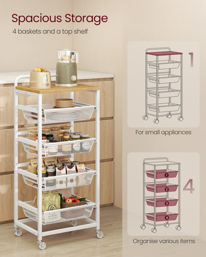 5-Tier Storage Trolley with Pull-Out Baskets 31.7 x 40 x 95 cm Golden Oak and Matte White - image 4