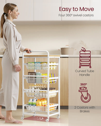 5-Tier Storage Trolley with Pull-Out Baskets 31.7 x 40 x 95 cm Golden Oak and Matte White - image 5