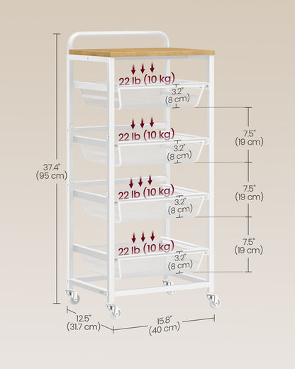 5-Tier Storage Trolley with Pull-Out Baskets 31.7 x 40 x 95 cm Golden Oak and Matte White - image 6