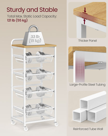 5-Tier Storage Trolley with Pull-Out Baskets 31.7 x 40 x 95 cm Golden Oak and Matte White - image 7