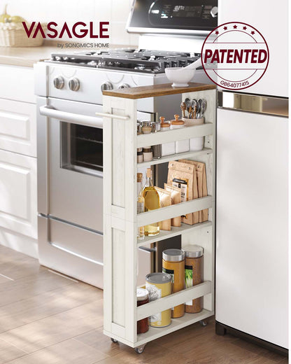 4-Tier Slim Kitchen Storage Trolley with Wheels 15 x 43.2 x 86.5 cm, Rustic White and Honey Brown - image 2