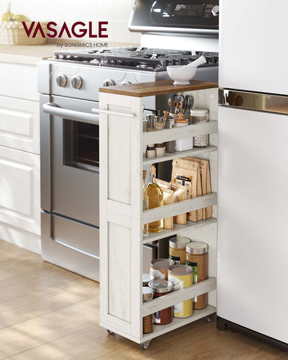 4-Tier Slim Kitchen Storage Trolley with Wheels 20 x 43.2 x 86.5 cm, Rustic White and Honey Brown - image 2