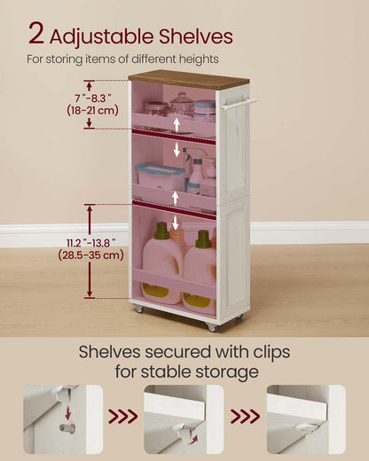 4-Tier Slim Kitchen Storage Trolley with Wheels 20 x 43.2 x 86.5 cm, Rustic White and Honey Brown - image 3