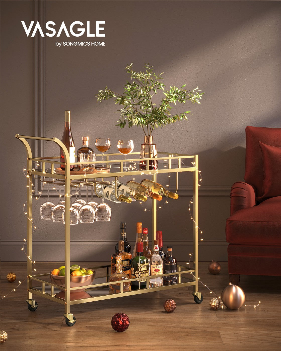 Bar cart with mirrored shelves - image 2