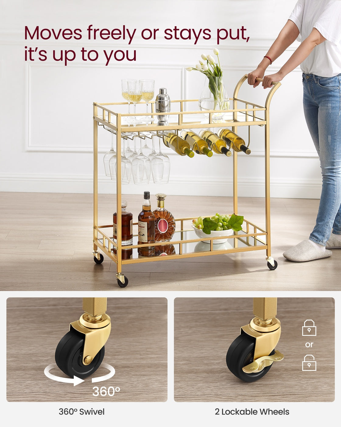 Bar cart with mirrored shelves - image 7