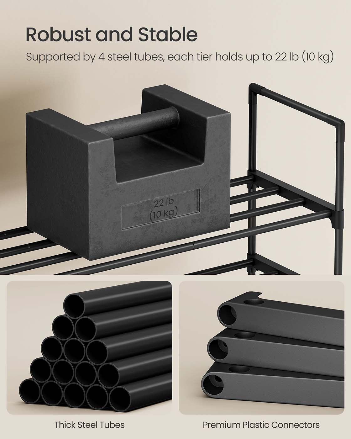 4-Tier Shoe Rack Fits 5 to 10 Pairs 30 x 42.5 x 71.5 cm Black - image 5