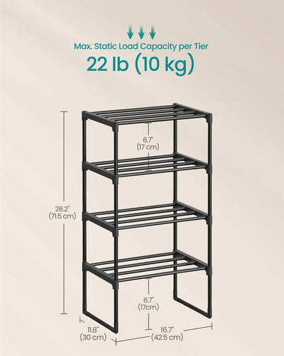4-Tier Shoe Rack Fits 5 to 10 Pairs 30 x 42.5 x 71.5 cm Black - image 6
