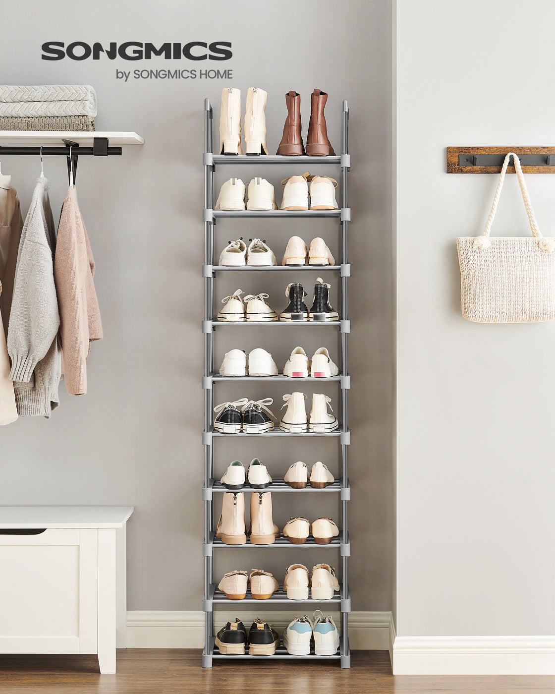 Shoe Rack 10-Tier Metal Shoe Storage Organiser 30 x 45 x 174 cm Grey - image 3