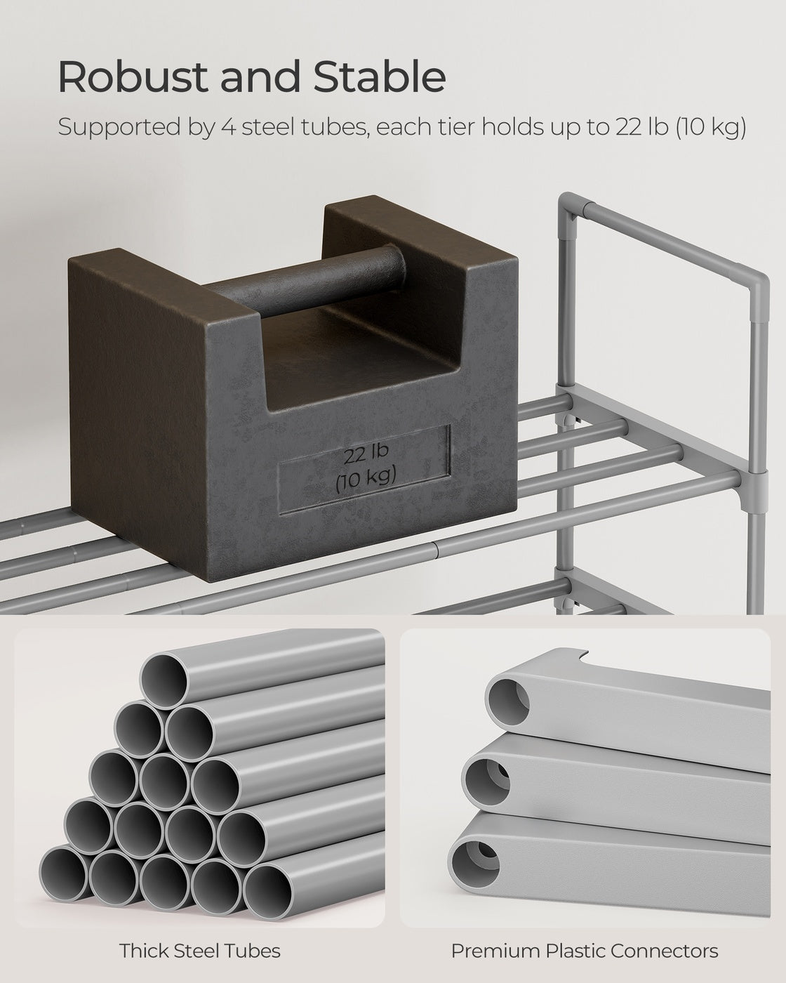 Shoe Rack 10-Tier Metal Shoe Storage Organiser 30 x 45 x 174 cm Grey - image 5