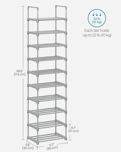 Shoe Rack 10-Tier Metal Shoe Storage Organiser 30 x 45 x 174 cm Grey - image 7