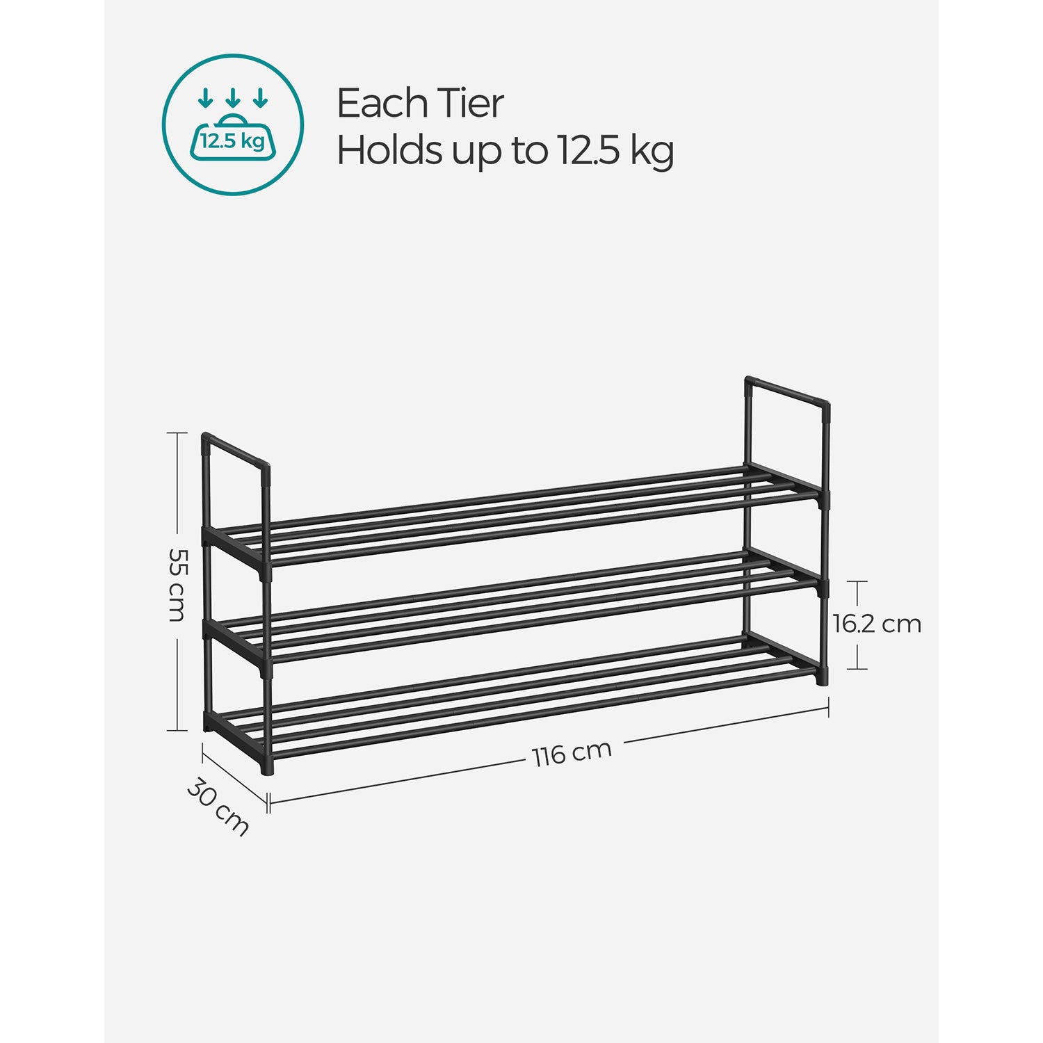 3-Tier Metal Shoe Rack 30 x 116 x 55 cm - image 6