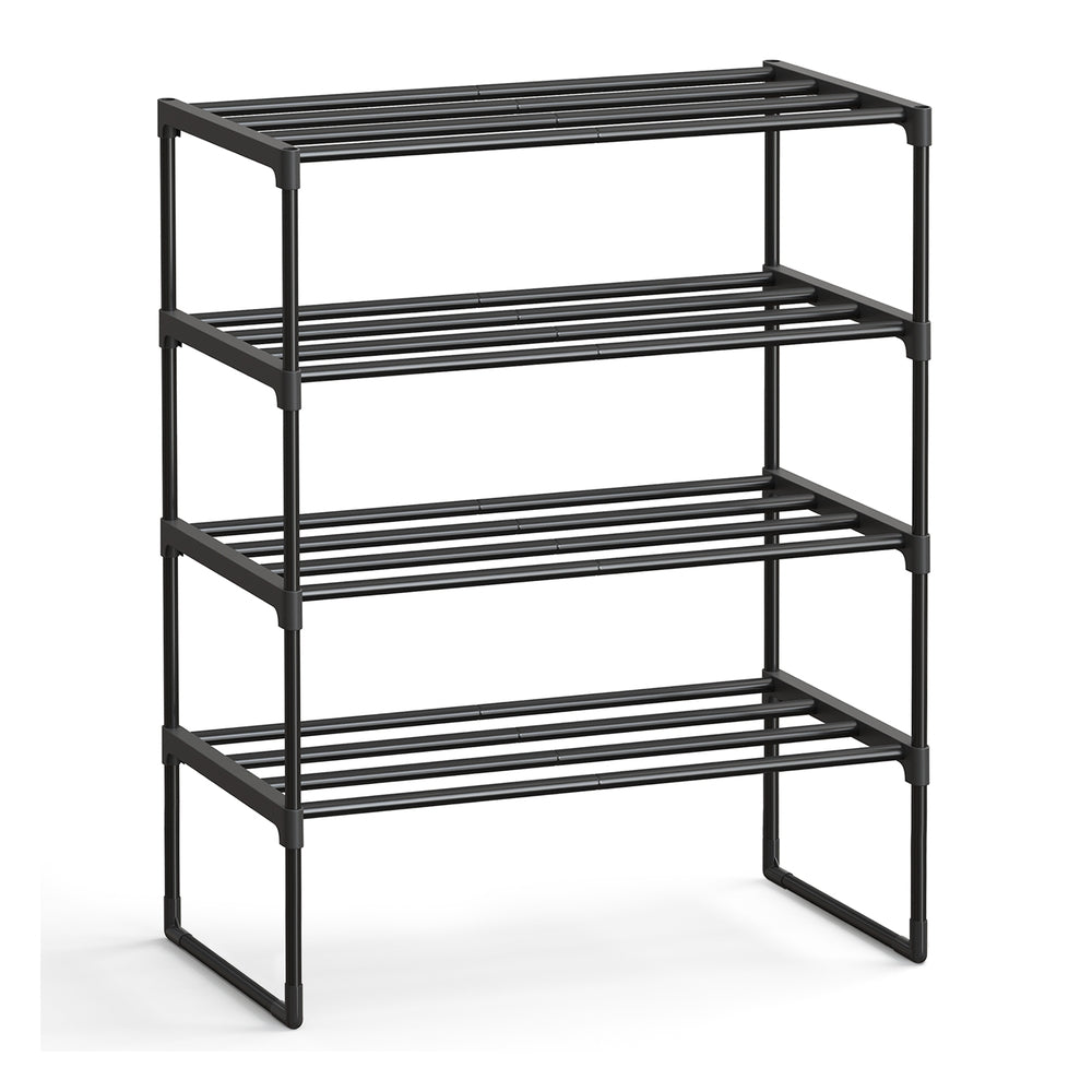 4-Tier Shoe Rack Shoe Storage Organiser Stackable 30 x 68 x 75 cm Black - image 1