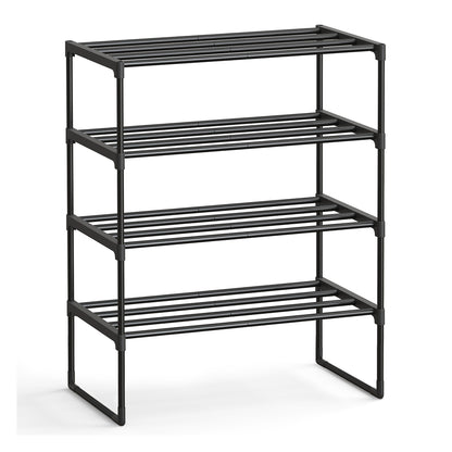 4-Tier Shoe Rack Shoe Storage Organiser Stackable 30 x 68 x 75 cm Black - image 1