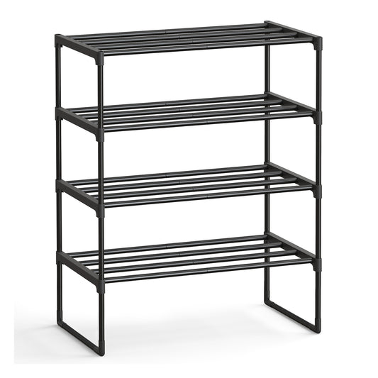4-Tier Shoe Rack Shoe Storage Organiser Stackable 30 x 68 x 75 cm Black - image 1