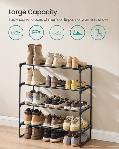 4-Tier Shoe Rack Shoe Storage Organiser Stackable 30 x 68 x 75 cm Black - image 4
